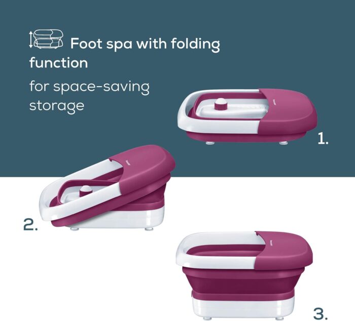 Beurer FB 30 – Bain de pieds pliable avec chauffage, massage par vibrations et bulles, points infrarouges et station de pédicure intégrée