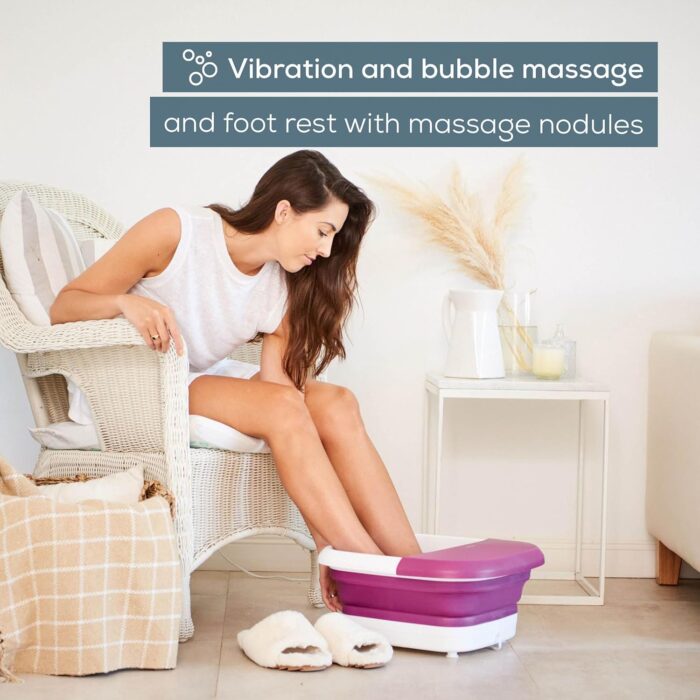 Beurer FB 30 – Bain de pieds pliable avec chauffage, massage par vibrations et bulles, points infrarouges et station de pédicure intégrée
