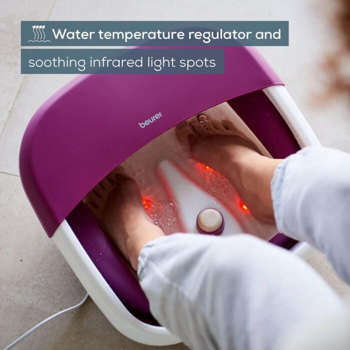 Beurer FB 30 – Bain de pieds pliable avec chauffage, massage par vibrations et bulles, points infrarouges et station de pédicure intégrée