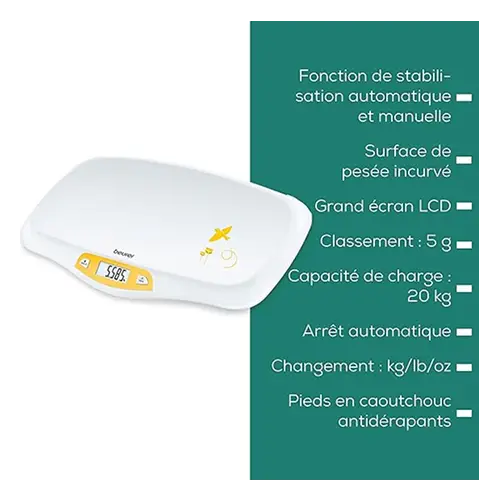 Beurer BY 80 – Pèse-bébé électronique avec surface incurvée